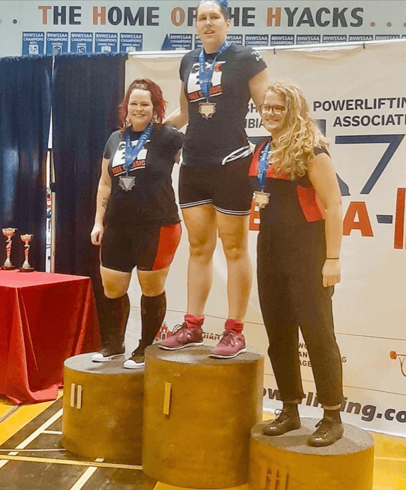 Kristine Bayntun (L) takes second place at a powerlifting competition in 2019. (Photo Courtesy of Kristine Bayntun)