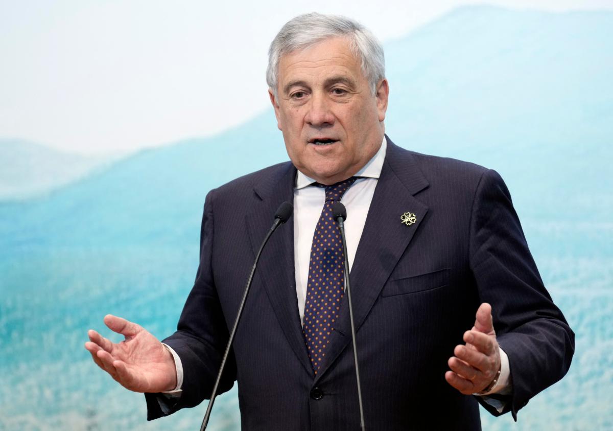 Italian Foreign Minister Antonio Tajani addresses a press conference at the end of a G7 Foreign Ministers' meeting at Karuizawa Prince Hotel in Karuizawa, Nagano prefecture, Japan, on April 18, 2023. (Franck Robichon/AFP via Getty Images)