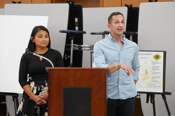 Johnny and Roselle Little present at the Downtown Revitalization Initiative local planning committee meeting at Port Jervis High School in Orange County, N.Y., on Aug. 31, 2023. (Cara Ding/The Epoch Times)
