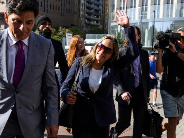 Tamara Lich arrives with defence lawyer Lawrence Greenspon (L) for her trial at the Ottawa Courthouse, in Ottawa on Sept. 5, 2023. (The Canadian Press/Justin Tang)