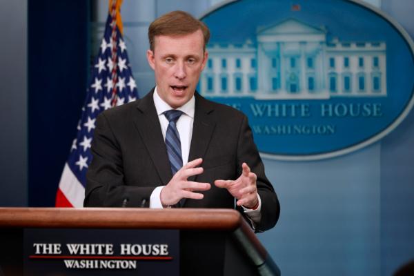 White House national security adviser Jake Sullivan talks to reporters during a news conference at the White House, on Sept. 5, 2023. (Chip Somodevilla/Getty Images)