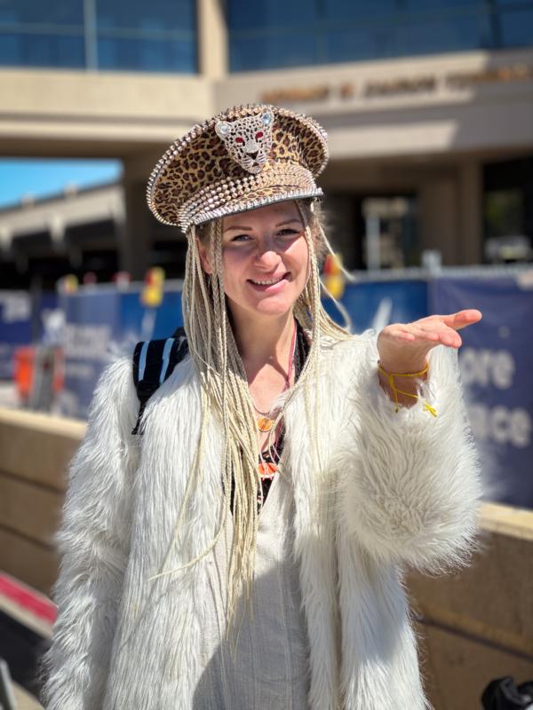 Nadya Martynemko, 37, arrives at Reno International Airport after attending the Burning Man festival on Sept. 4, 2023. (John Fredricks/The Epoch Times)