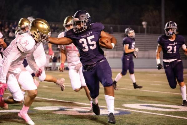 Trabuco Hills High School's running back Taylor Bowie (35) during a home game against San Juan Hills in Mission Viejo, Calif., on Aug. 24, 2022. (Robin Gray Photography)