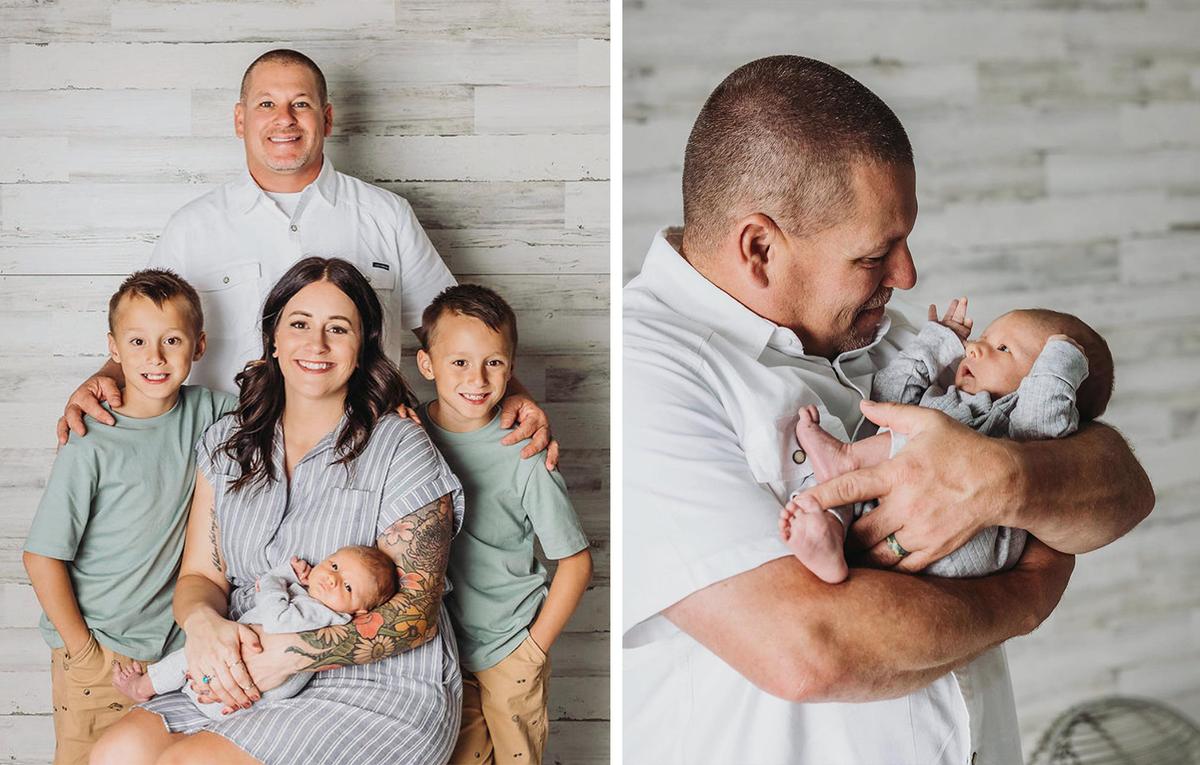 (Left) A family photo with the parents, Ms. Polk's twin sons, and their newborn son, Lawson; (Right) Shawn Lott and his newborn son, Lawson. (Courtesy of <a href="https://www.instagram.com/itsjackie_polk/">Jackie Polk</a>)