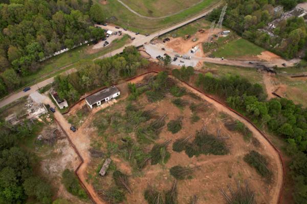 An aerial view of the planed site of the Atlanta Public Safety Training Center project as the clear cutting of trees begins at the South River Forest near Atlanta, Georgia, on March 31, 2023. (Cheney Orr/Reuters)