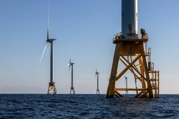 Wind turbines generate electricity at the first commercial offshore wind farm in the United States, at Block Island, near Rhode Island, on July 7, 2022. (John Moore/Getty Images)