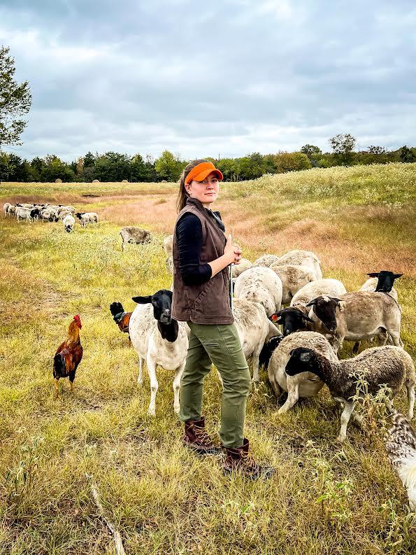 Grace Leake on her small scale farm in Texas where she raises Dorper sheep, 2023. (Courtesy of The Shepherdess)