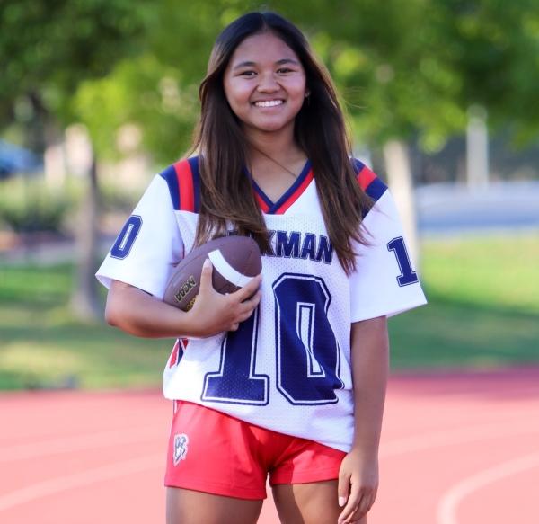 Beckman High School girls' flag football team's Julia Jimenea (10) in Irvine, Calif. (Courtesy of Alan Diaz)