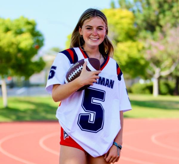 Beckman High School girls' flag football team's Katelyn McAlister (5) in Irvine, Calif. (Courtesy of Alan Diaz)