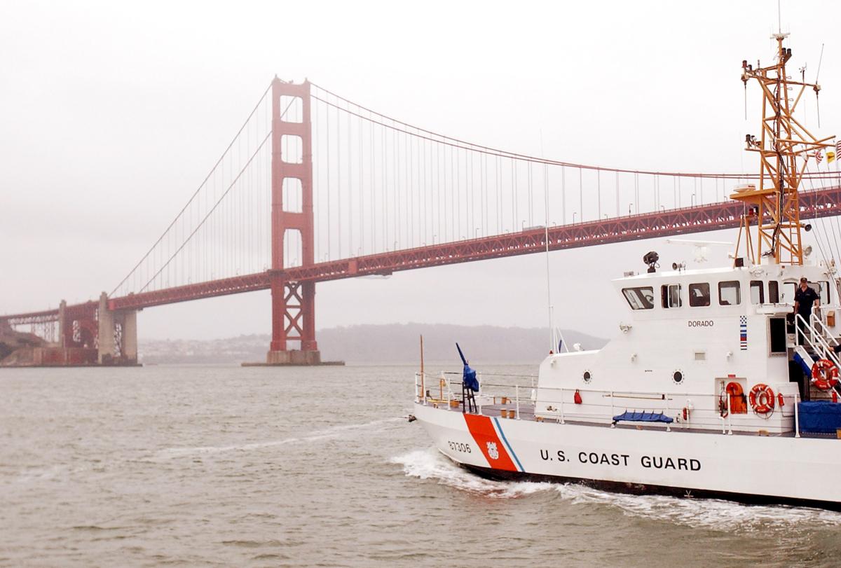 The U.S. Coast Guard patrols the area around the Golden Gate Bridge just off the coast of San Francisco, Calif., on Oct. 4, 2001. (Justin Sullivan/Getty Images)