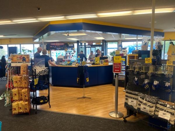 The customer checkout counter inside the last Blockbuster in Bend, Oregon. (Courtesy of Karen Gough)