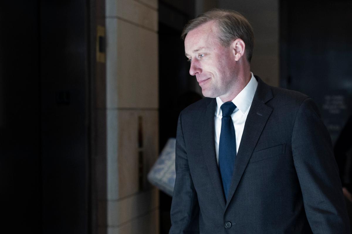 White House national security adviser Jake Sullivan departs from a briefing for U.S. senators at the U.S. Capitol in Washington on Sept. 7, 2023. (Anna Moneymaker/Getty Images)