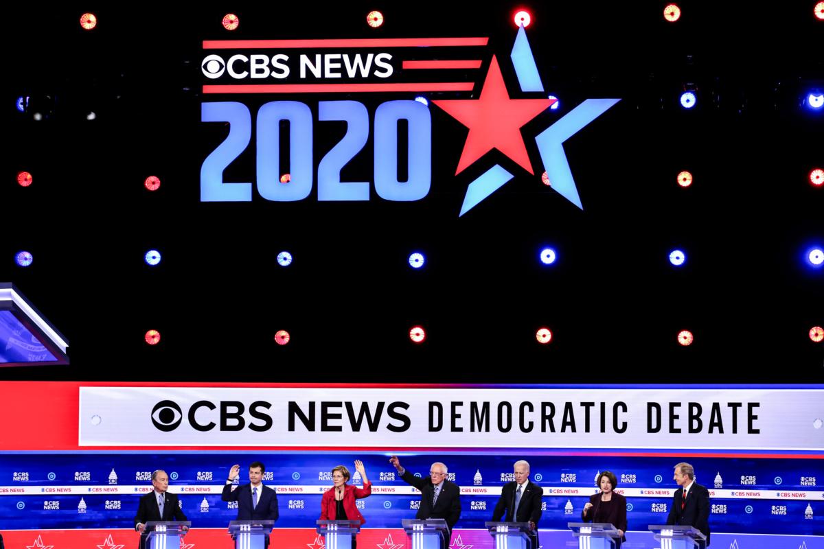 Democratic presidential candidates participate in the party's presidential primary debate at the Charleston Gaillard Center in Charleston, S.C., on Feb. 25, 2020. (Win McNamee/Getty Images)