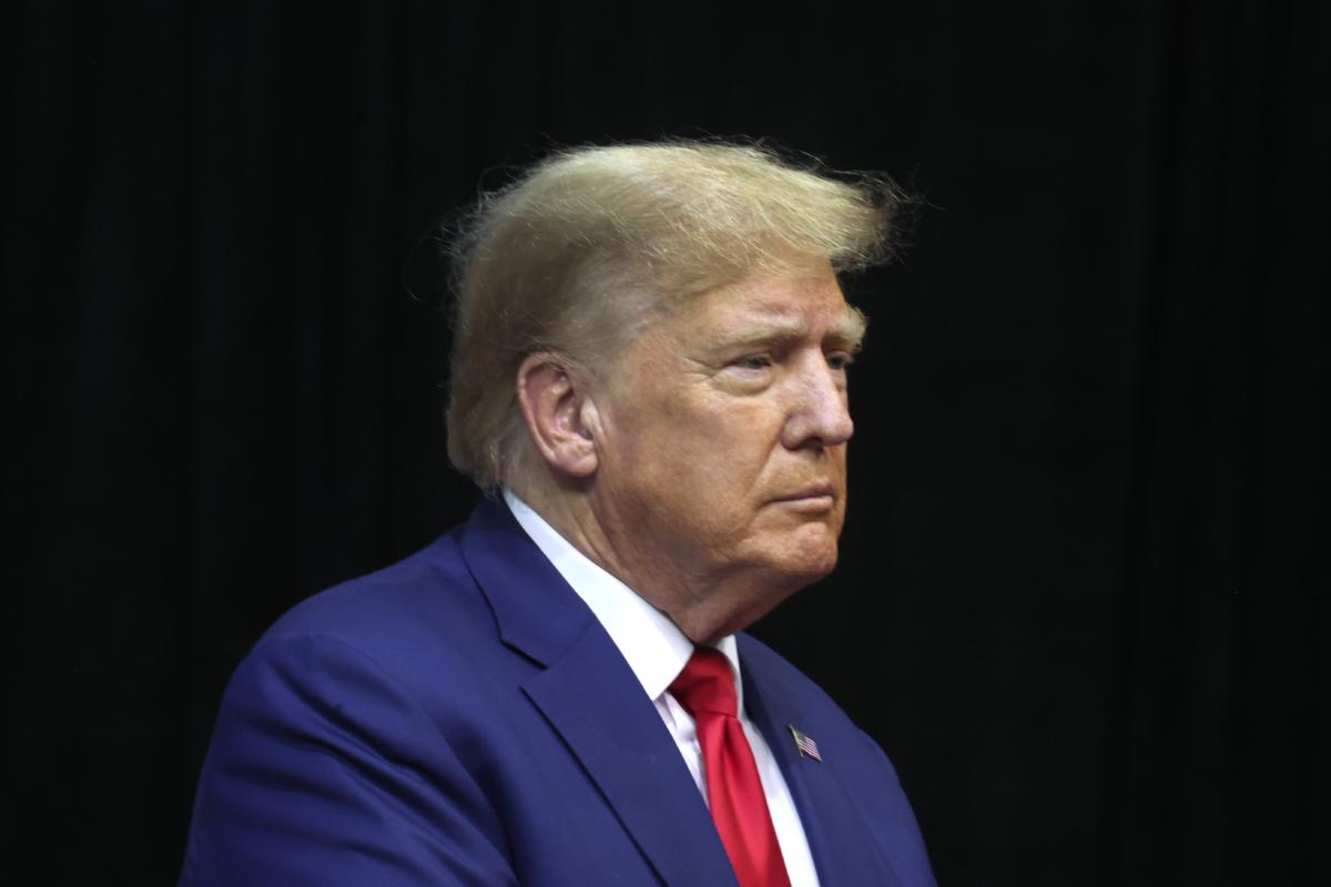 Republican presidential candidate former President Donald Trump arrives at the Monument Leaders Rally hosted by the South Dakota Republican Party in Rapid City, S.D., on Sept. 8, 2023. (Scott Olson/Getty Images)