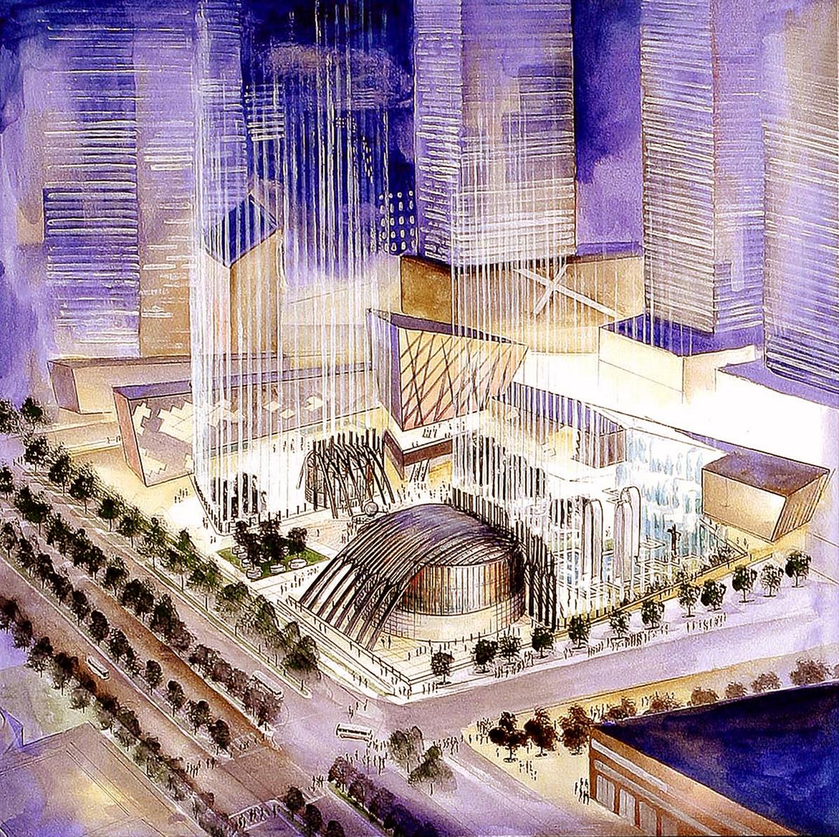 Concept for the Wilhelmy American Flag Glass Pipe Organ at Ground Zero in Manhattan. (Courtesy of Bob Kirchman)