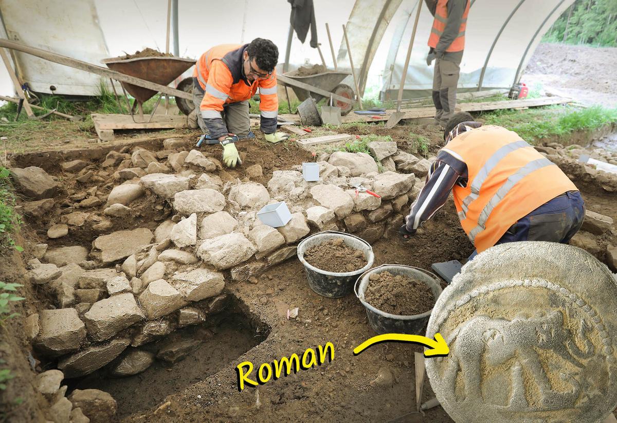 2,000-Year-Old Roman Stone Building Discovered Sticking out of Ground Near Alps in Switzerland