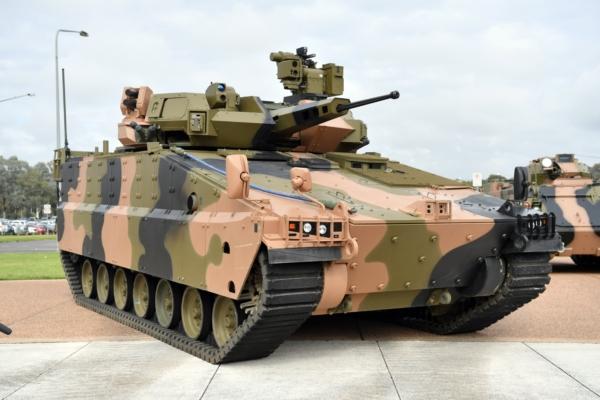 Hanwha Defence Australia’s Redback fighting vehicle on display in Canberra, Australia, on March 12, 2021. (AAP Image/Mick Tsikas)