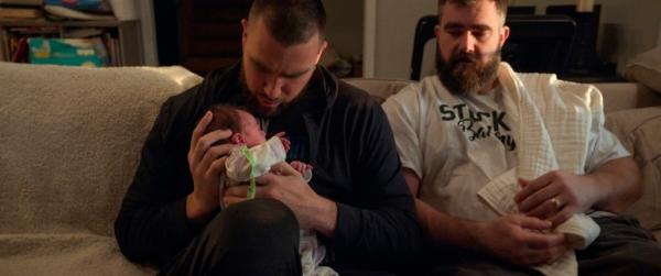 Travis (L) and Jason Kelce in the documentary "Kelce." (Prime Video)