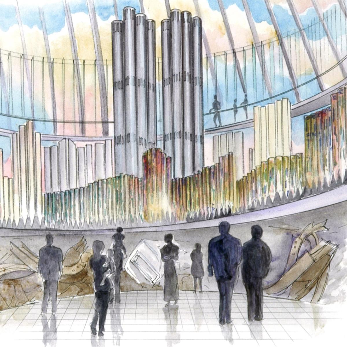 Interior concept for the Glass Pipe Organ at Ground Zero. (Courtesy of Bob Kirchman)