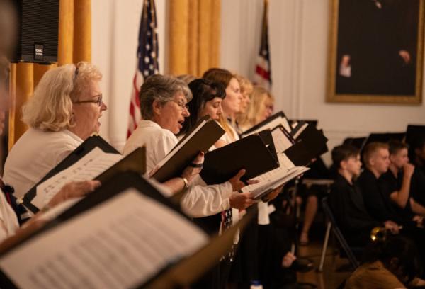 A choir sings at a ceremony in honor of 9/11 victims at the Nixon Library in Yorba Linda, Calif., on Sept. 11, 2023. (John Fredricks/The Epoch Times)