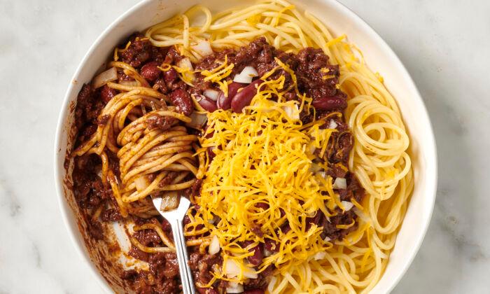 This Midwestern Chili Has Beans Served Over Spaghetti