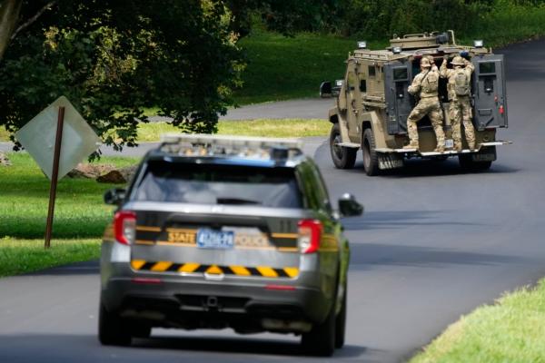 Law enforcement officers continue the search for escaped convict Danelo Cavalcante in Glenmoore, Pa., on Sept. 11, 2023. (Matt Rourke/AP Photo)