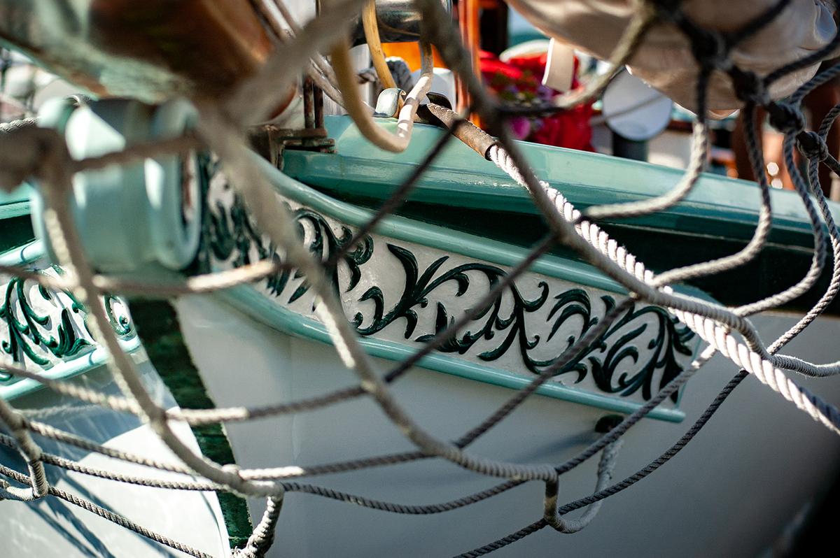 Detail of the custom embellishments on one of the wooden boats. (Jennifer Schneider)
