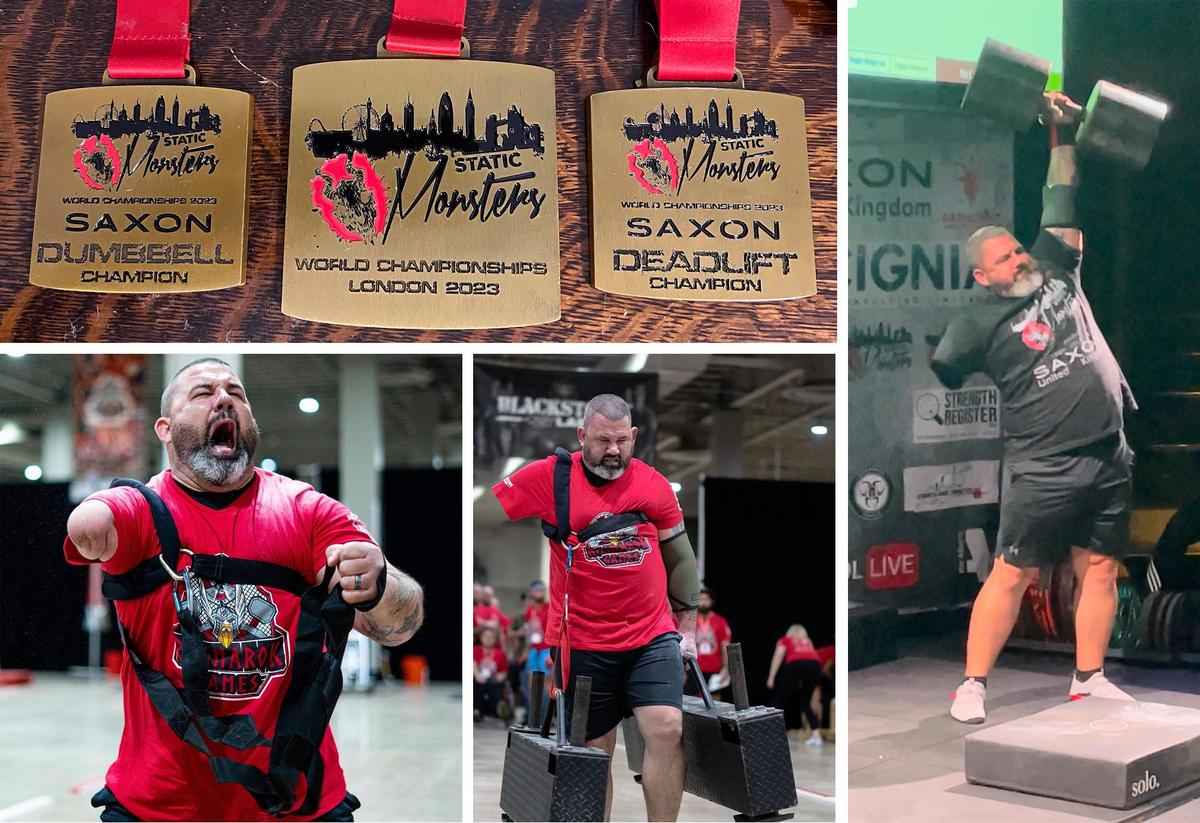  Mike Diehl competing in various strongman disabled weightlifting competitions in different events with some prestigious awards. (Courtesy of <a href="https://www.facebook.com/gorillastrongmike">Mike Diehl</a>)