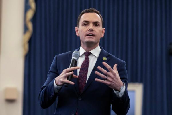 Committee Chairman Rep. Mike Gallagher (R-Wis.) speaks during a House Select Committee on the Strategic Competition Between the United States and the Chinese Communist Party meeting on "Taiwan Tabletop Exercise (TTX)," a war games simulation, on Capitol Hill in Washington on April 19, 2023. (Amanda Andrade Rhoades/Reuters)