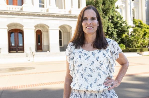 Erin Friday at the California state capital building in Sacramento, Calif., on Aug. 28, 2023. (John Fredricks/The Epoch Times)
