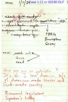 A page from a spiral notebook kept by Zachary Alam before and after Jan. 6, 2021. (U.S. Department of Justice)