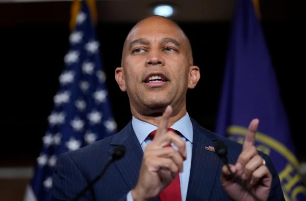 House Minority Leader Hakeem Jeffries (D-N.Y.) speaks at a press conference at the U.S. Capitol in Washington on Sept. 12, 2023. (Drew Angerer/Getty Images)