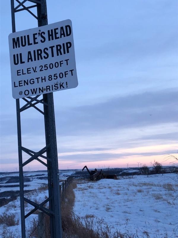 A sign for Steve Maier's Mule's Head Air Strip in Paintearth County, Alberta. (Courtesy of Steve Maier)