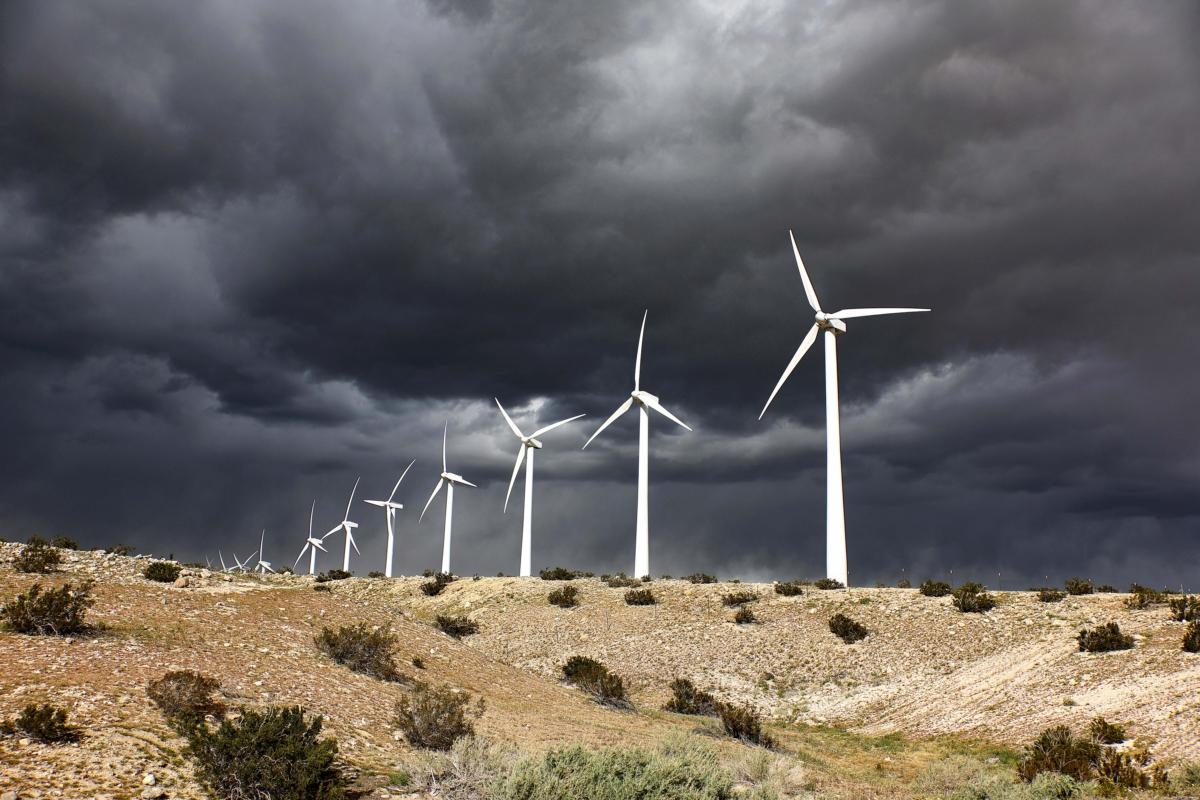 Wind turbines operate near Whitewater, Calif., in February 2023. (Mario Tama/Getty Images)
