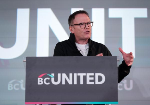 BC United Leader Kevin Falcon speaks at a press conference in Surrey, B.C., on April 12, 2023.(The Canadian Press/Darryl Dyck)