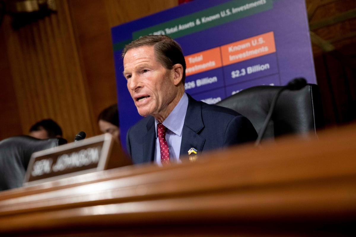 Committee chairman Sen. Richard Blumenthal (D-Conn.) speaks during a Homeland Security and Governmental Affairs Subcommittee hearing on Sept. 13, 2023. (Amanda Andrade-Rhoades/AP Photo)
