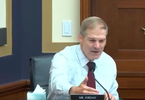 Rep. Jim Jordan (R-Ohio) slams DHS Secretary Alejandro Mayorkas' refusal to answer inquiries about border security issues at a House Immigration Integrity Subcommittee hearing on Sept. 14, 2023. (NTD/Screenshot via The Epoch Times)