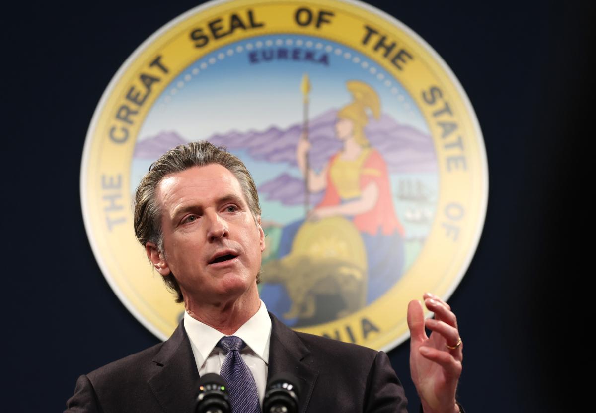 California Gov. Gavin Newsom speaks during a press conference in Sacramento, Calif., on Feb. 1, 2023. (Justin Sullivan/Getty Images)