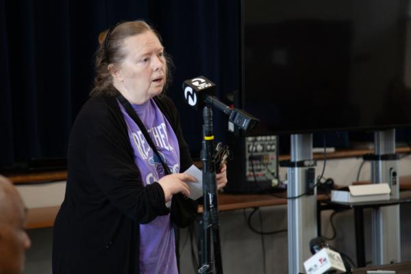Cynthia Cravens speaks at the CIF San Francisco regional meeting. (Lear Zhou/The Epoch Times)