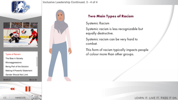 A slide on systemic racism within a mandatory leadership training module for Hockey Quebec. (Screenshot via The Epoch Times)