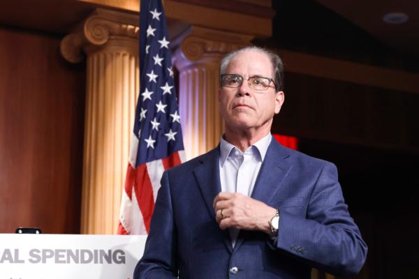 Sen. Mike Braun (R-Ind.) listens during a news conference at the U.S. Capitol, on Jan. 25, 2023. (Anna Moneymaker/Getty Images)