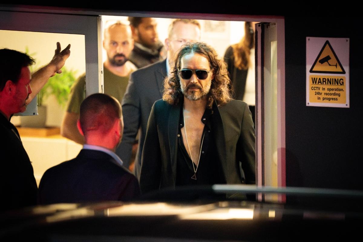 Russell Brand leaves the Troubadour Wembley Park theatre in north-west London after performing a comedy set on Sept. 16, 2023. (James Manning/PA)