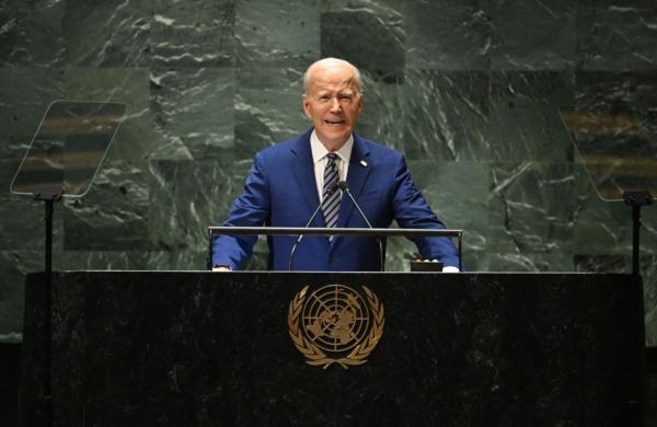 President Joe Biden addresses the 78th U.N. General Assembly at the U.N. headquarters in New York on Sept. 19, 2023. (Timothy A. Clary/AFP via Getty Images)