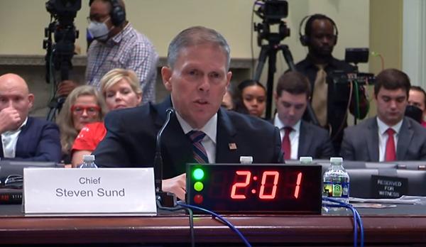 Former U.S. Capitol Police Chief Steven Sund testifies before the Committee on House Administration's Subcommittee on Oversight in Washington D.C. on Sept. 19, 2023. (U.S. House/Screenshot via The Epoch Times)
