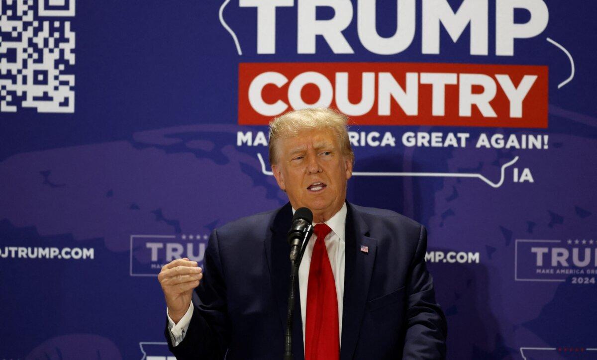 Former President and 2024 Presidential hopeful Donald Trump speaks at a Team Trump Iowa Commit to Caucus event in Maquoketa, Iowa, on Sept. 20, 2023. (Kamil Krzaczynski/AFP via Getty Images)