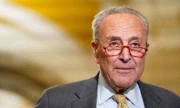 Sen. Charles Schumer (D-N.Y.) speaks during a press conference in Congress in Washington on Sept. 19, 2023. (Madalina Vasiliu/The Epoch Times)