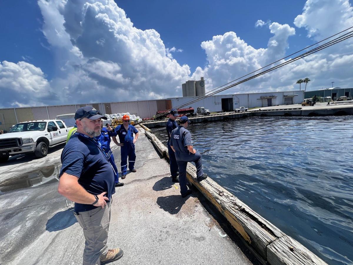 Coast Guard officials respond to the oil spill at SeaPort Manatee on Sept. 1, 2023. (Courtesy of United States Coast Guard)