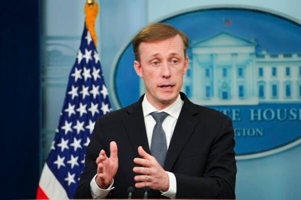 National security adviser Jake Sullivan speaks during a press briefing at the White House in Washington on Sept. 21, 2023. (Madalina Vasiliu/The Epoch Times)