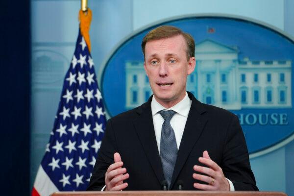 National Security Adviser Jake Sullivan speaks during a press briefing at the White House in Washington on Sept. 21, 2023. (Madalina Vasiliu/The Epoch Times)