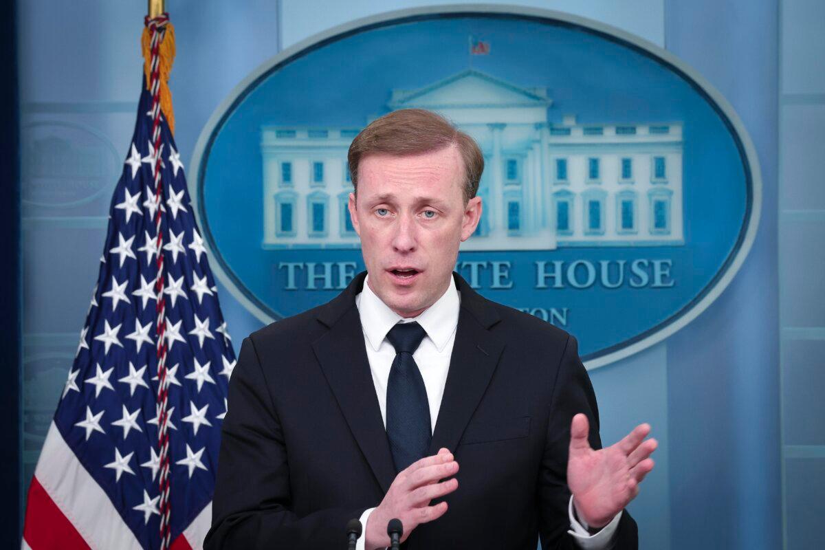 National security adviser Jake Sullivan speaks during the daily briefing at the White House in Washington on April 24, 2023. (Win McNamee/Getty Images)
